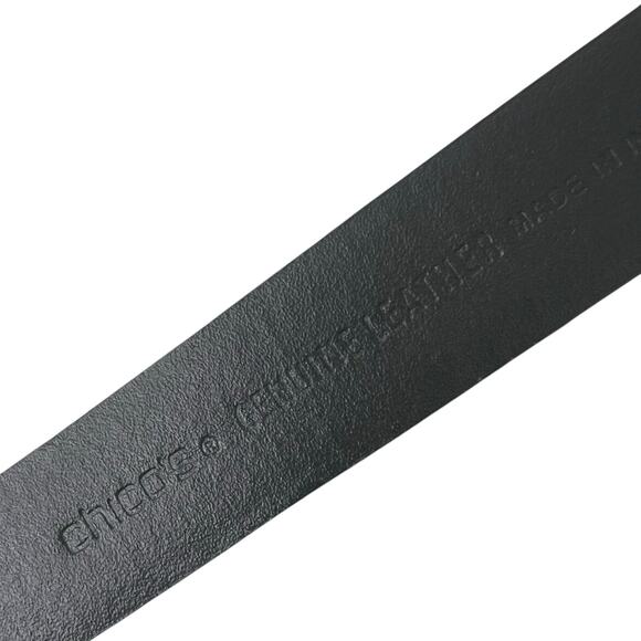 CHICO\'S Genuine Leather Belt Black Silver Hook Buckle Elastic Waist Medium Large